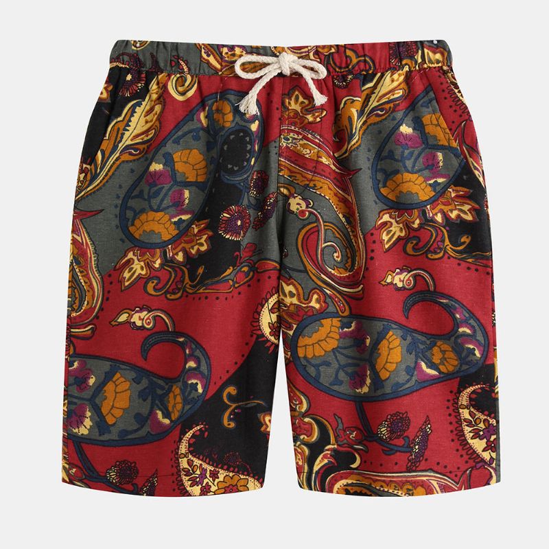 Pantalones Cortos Casuales De Verano Con Estampado De Patrón De Estilo Étnico Para Hombre