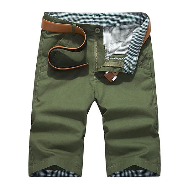 Pantalones Cortos Casuales De Verano Para Hombre Pantalones Cortos De Carga De Algodón De Ocio Con Múltiples Bolsillos De Color Sólido