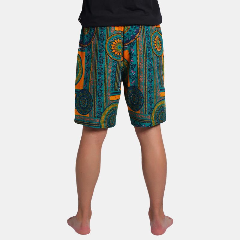 Pantalones Cortos Casuales De Verano Transpirables Con Estampado Étnico Para Hombres