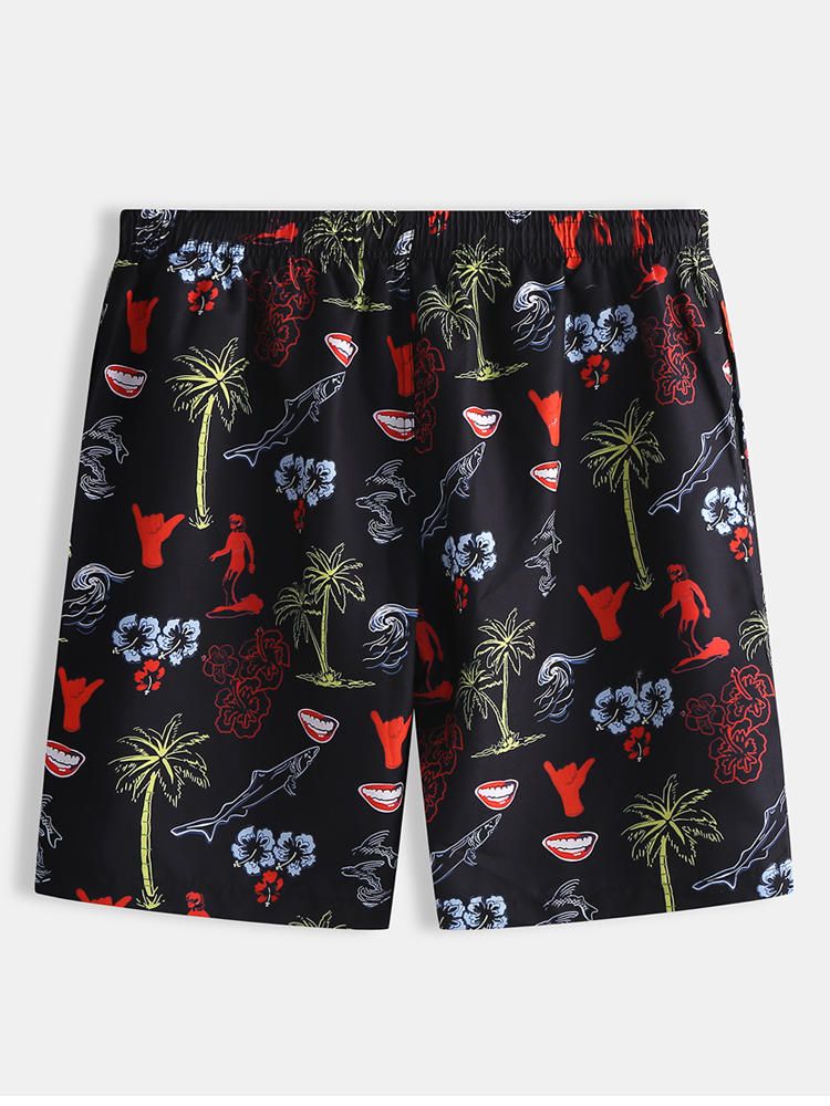 Pantalones Cortos De Cinco Puntos De Playa Casual De Secado Rápido Para Hombre Pantalones Cortos Con Estampado De Árbol De Coco