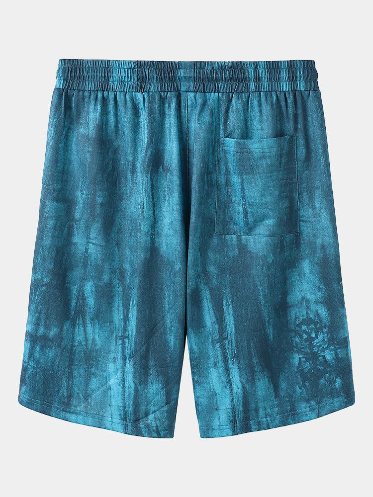 Pantalones Cortos De Cintura Elástica Con Estampado De Flores Y Tie Dye Para Hombre