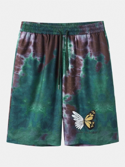 Pantalones Cortos De Cintura Elástica Con Estampado De Mariposas Tie Dye Para Hombre