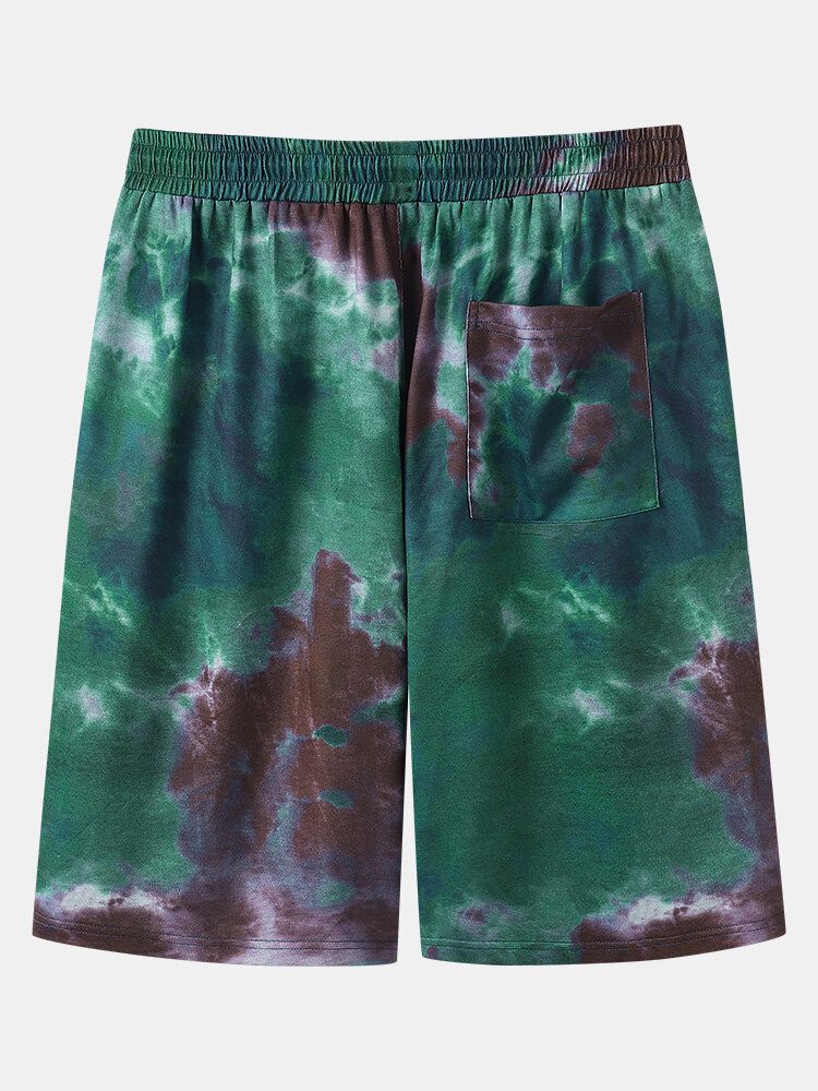 Pantalones Cortos De Cintura Elástica Con Estampado De Mariposas Tie Dye Para Hombre