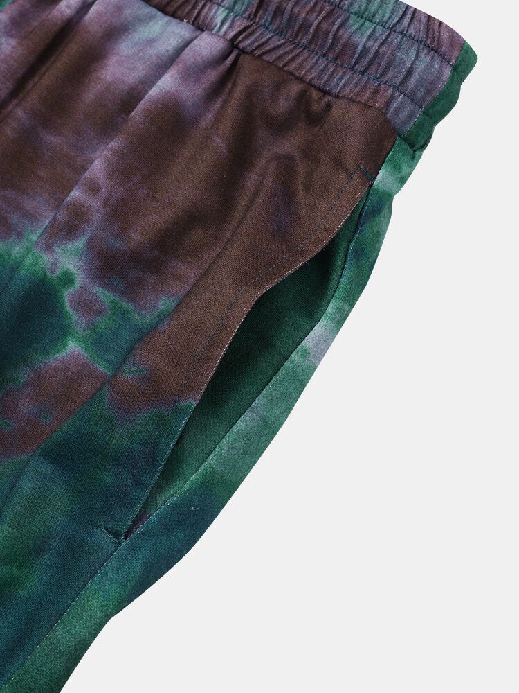 Pantalones Cortos De Cintura Elástica Con Estampado De Mariposas Tie Dye Para Hombre