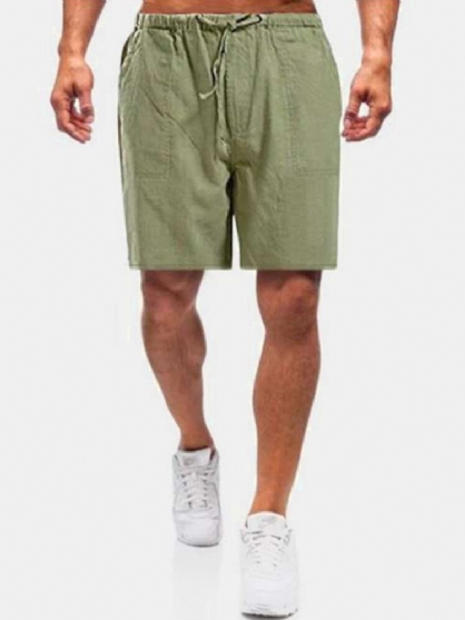 Pantalones Cortos Cómodos De Color Sólido De Lino Casual Transpirable Para Hombre