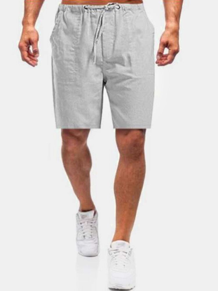 Pantalones Cortos Cómodos De Color Sólido De Lino Casual Transpirable Para Hombre