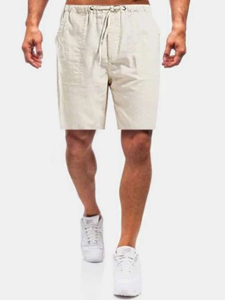 Pantalones Cortos Cómodos De Color Sólido De Lino Casual Transpirable Para Hombre