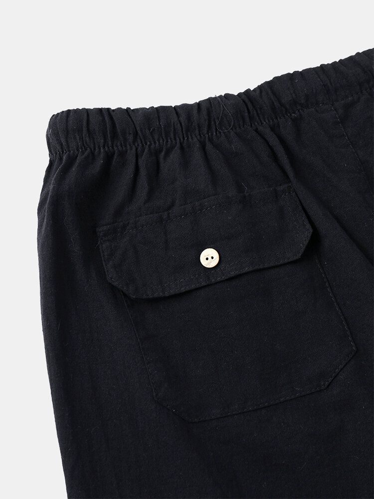 Pantalones Cortos Cómodos De Color Sólido De Lino Casual Transpirable Para Hombre