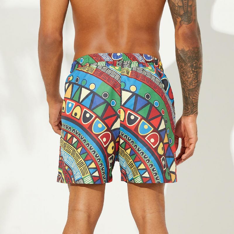 Pantalones Cortos Con Estampado De Estilo Étnico Divertido Para Hombre Pantalones Cortos Informales De Playa Con Forro De Malla Fina Hasta La Rodilla