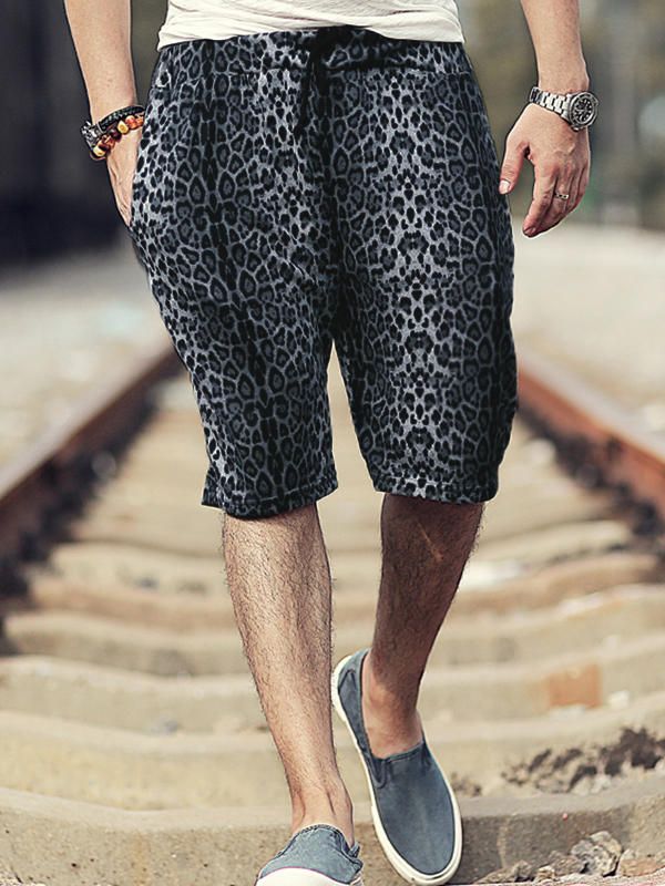 Pantalones Cortos Con Estampado De Leopardo Para Hombre De Moda Pantalones Sueltos Suaves De Playa Ocasionales Pantalones