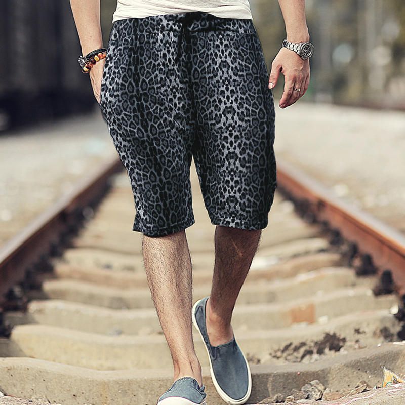 Pantalones Cortos Con Estampado De Leopardo Para Hombre De Moda Pantalones Sueltos Suaves De Playa Ocasionales Pantalones