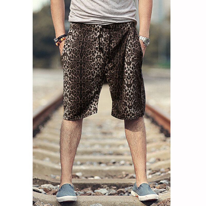 Pantalones Cortos Con Estampado De Leopardo Para Hombre De Moda Pantalones Sueltos Suaves De Playa Ocasionales Pantalones