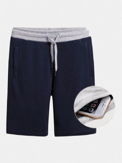 Pantalones Cortos Deportivos De Algodón Sueltos Con Bolsillo Con Cremallera Y Cintura Elástica Informal Para Hombre