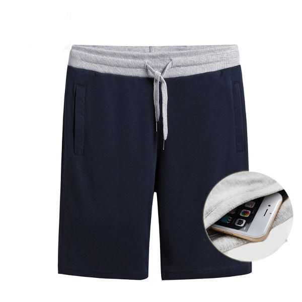 Pantalones Cortos Deportivos De Algodón Sueltos Con Bolsillo Con Cremallera Y Cintura Elástica Informal Para Hombre