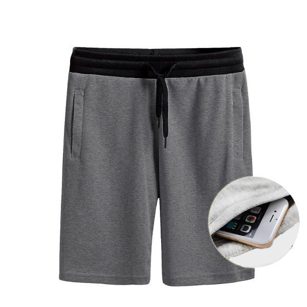 Pantalones Cortos Deportivos De Algodón Sueltos Con Bolsillo Con Cremallera Y Cintura Elástica Informal Para Hombre