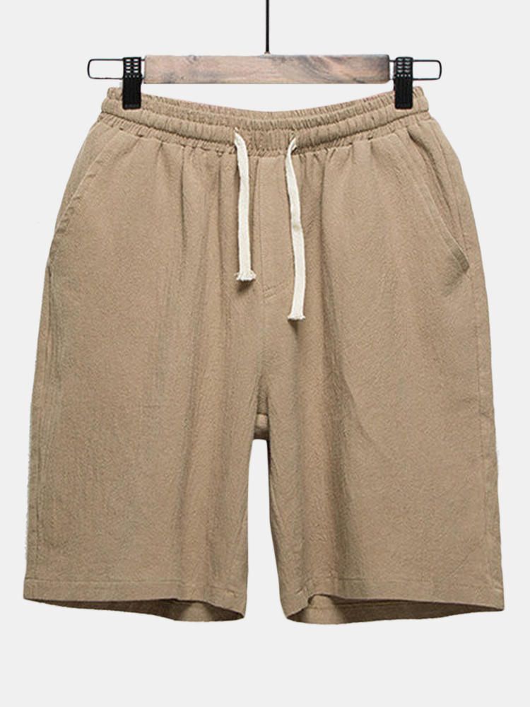 Pantalones Cortos Deportivos Casuales De Verano De Lino Para Hombre Pantalones Cortos De Playa Hasta La Rodilla De Pierna Recta