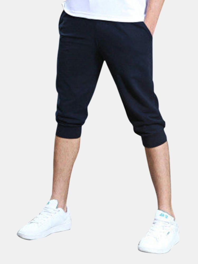 Pantalones Cortos Deportivos Casuales De Verano Para Hombres Pantalones Delgados De Algodón De Color Puro