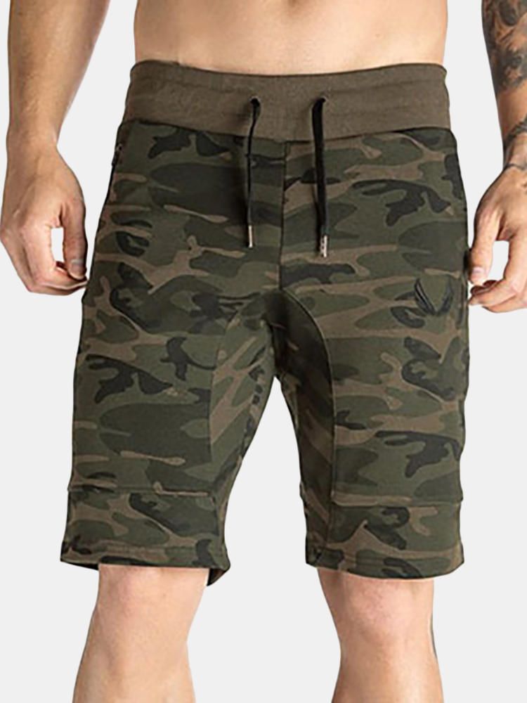 Pantalones Cortos Deportivos De Entrenamiento Para Correr Con Cordón Estampado De Camuflaje Transpirable De Verano Para Hombre