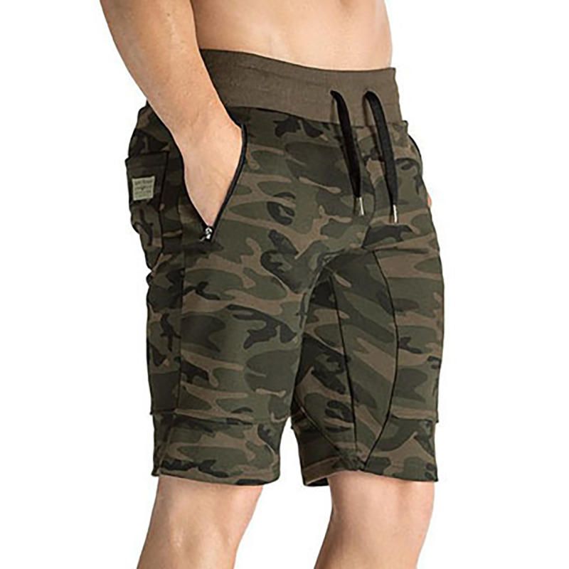 Pantalones Cortos Deportivos De Entrenamiento Para Correr Con Cordón Estampado De Camuflaje Transpirable De Verano Para Hombre