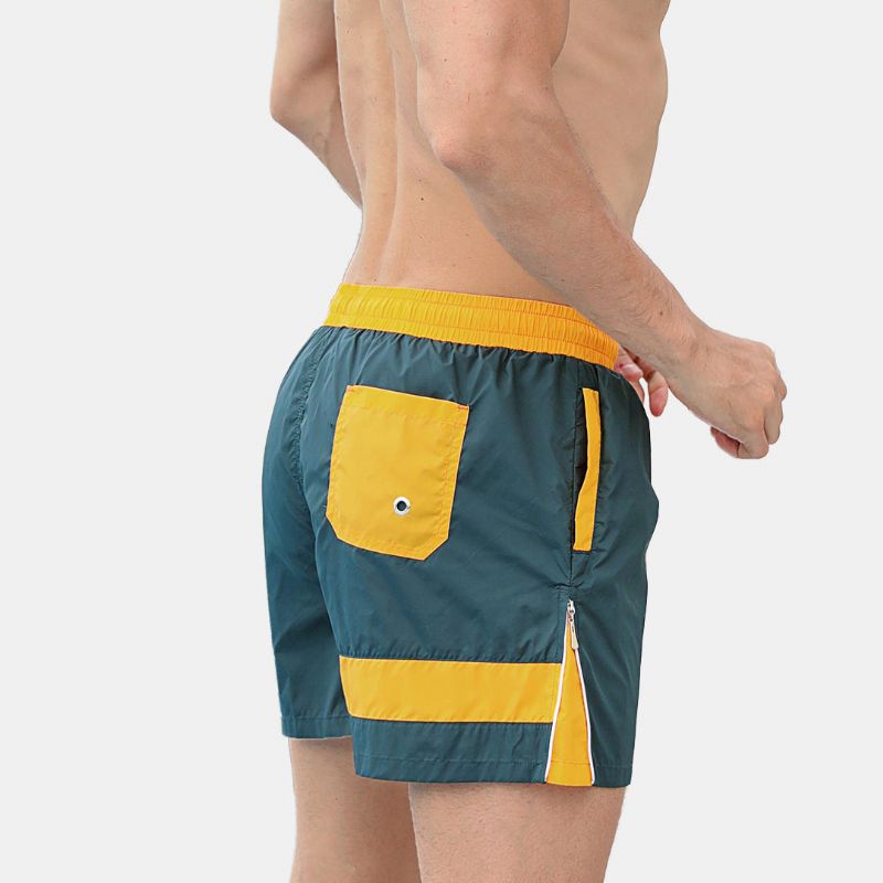 Pantalones Cortos De Diseño De Bloques De Color Para Hombre Pantalones Cortos De Playa Deportivos Con Cremallera Lateral Forro De Malla Jogger Con Bolsillos