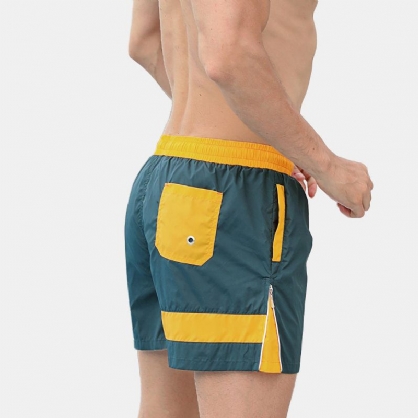 Pantalones Cortos De Diseño De Bloques De Color Para Hombre Pantalones Cortos De Playa Deportivos Con Cremallera Lateral Forro De Malla Jogger Con Bolsillos