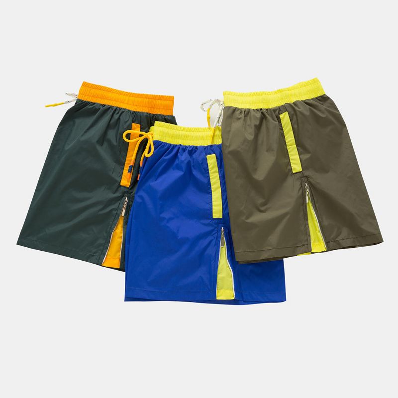 Pantalones Cortos De Diseño De Bloques De Color Para Hombre Pantalones Cortos De Playa Deportivos Con Cremallera Lateral Forro De Malla Jogger Con Bolsillos