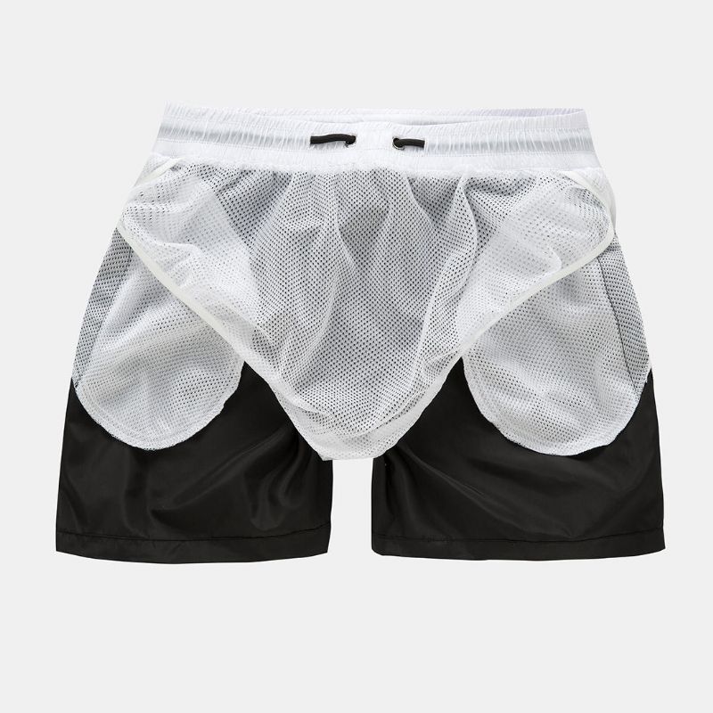 Pantalones Cortos De Diseño De Bloques De Color Para Hombre Pantalones Cortos De Playa Deportivos Con Cremallera Lateral Forro De Malla Jogger Con Bolsillos