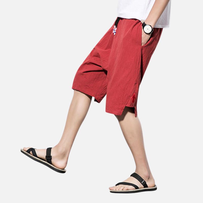 Pantalones Cortos Hasta La Rodilla De Algodón De Lino Casual De Verano Para Hombre