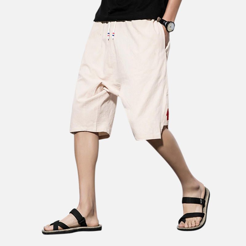 Pantalones Cortos Hasta La Rodilla De Algodón De Lino Casual De Verano Para Hombre