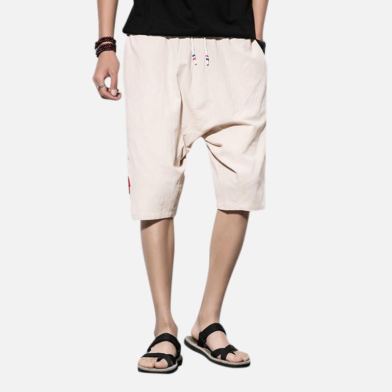 Pantalones Cortos Hasta La Rodilla De Algodón De Lino Casual De Verano Para Hombre