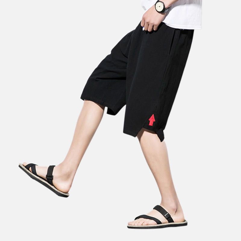 Pantalones Cortos Hasta La Rodilla De Algodón De Lino Casual De Verano Para Hombre