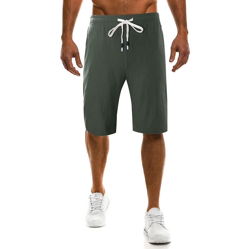 Pantalones Cortos Hasta La Rodilla De Color Sólido De Moda De Verano Para Hombres