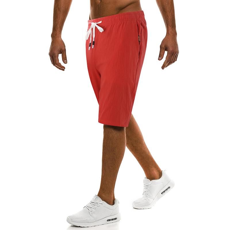 Pantalones Cortos Hasta La Rodilla De Color Sólido De Moda De Verano Para Hombres