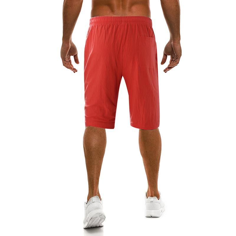 Pantalones Cortos Hasta La Rodilla De Color Sólido De Moda De Verano Para Hombres