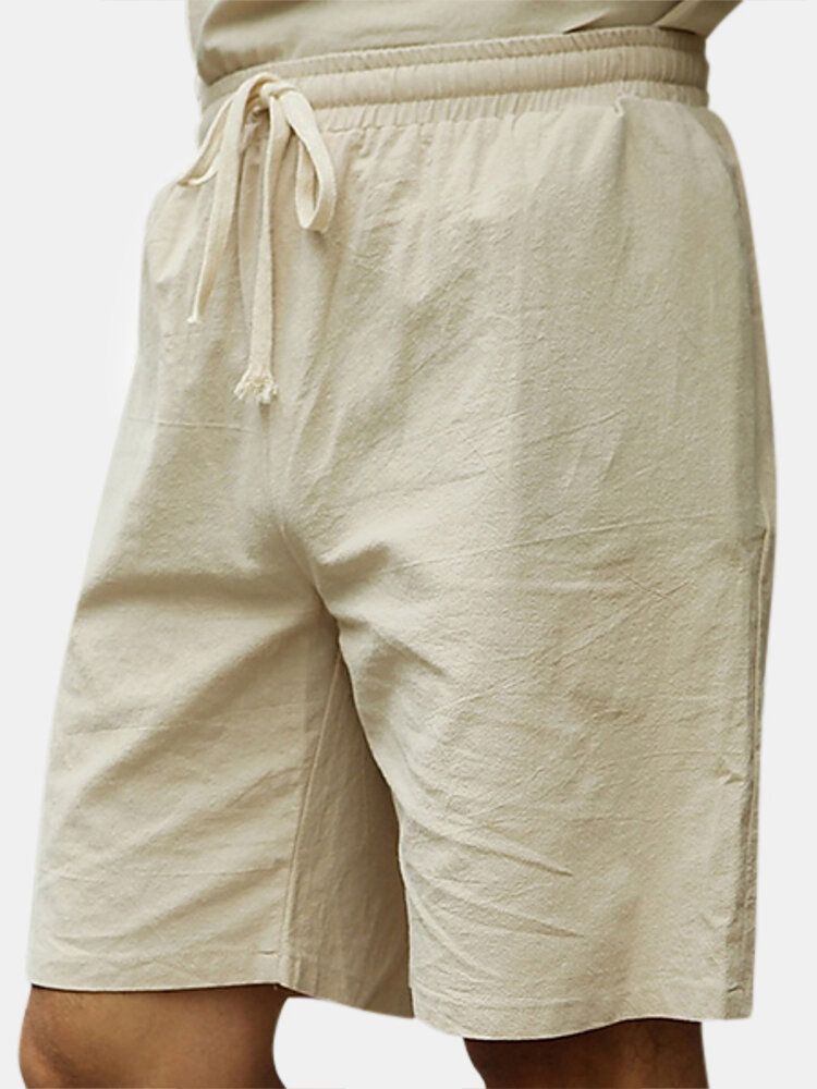 Pantalones Cortos Hasta La Rodilla De Lino De Algodón De Viento Chino De Gran Tamaño Pantalones Cortos Casuales Con Cordón De Verano