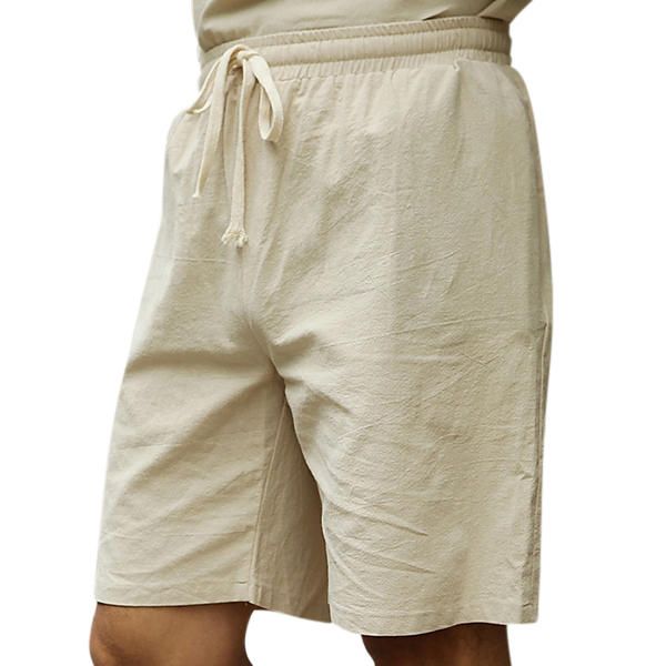 Pantalones Cortos Hasta La Rodilla De Lino De Algodón De Viento Chino De Gran Tamaño Pantalones Cortos Casuales Con Cordón De Verano