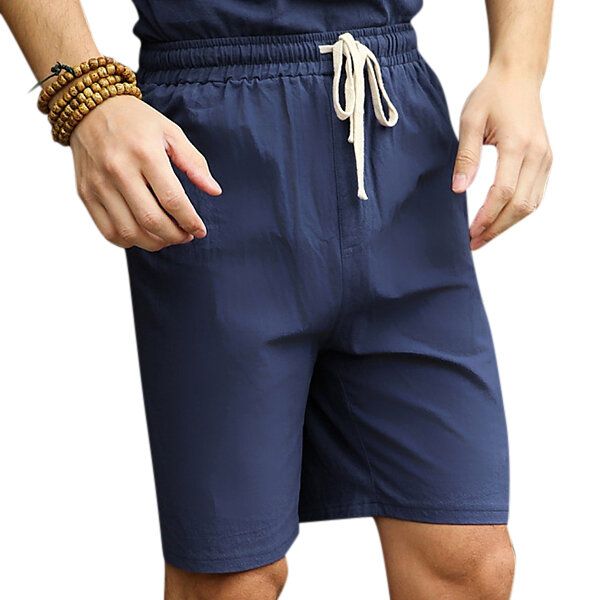 Pantalones Cortos Hasta La Rodilla De Lino De Algodón De Viento Chino De Gran Tamaño Pantalones Cortos Casuales Con Cordón De Verano