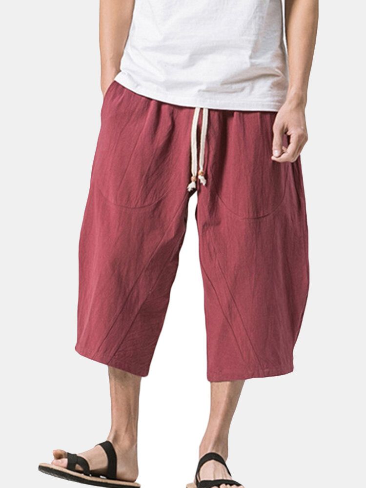 Pantalones Cortos Holgados Hasta La Pantorrilla Holgados De Lino De Algodón Para Hombre Con Estilo Pantalones Cortos Casuales Antibacterianos