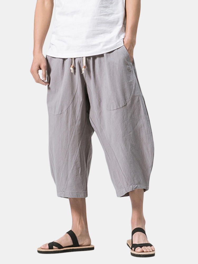 Pantalones Cortos Holgados Hasta La Pantorrilla Holgados De Lino De Algodón Para Hombre Con Estilo Pantalones Cortos Casuales Antibacterianos