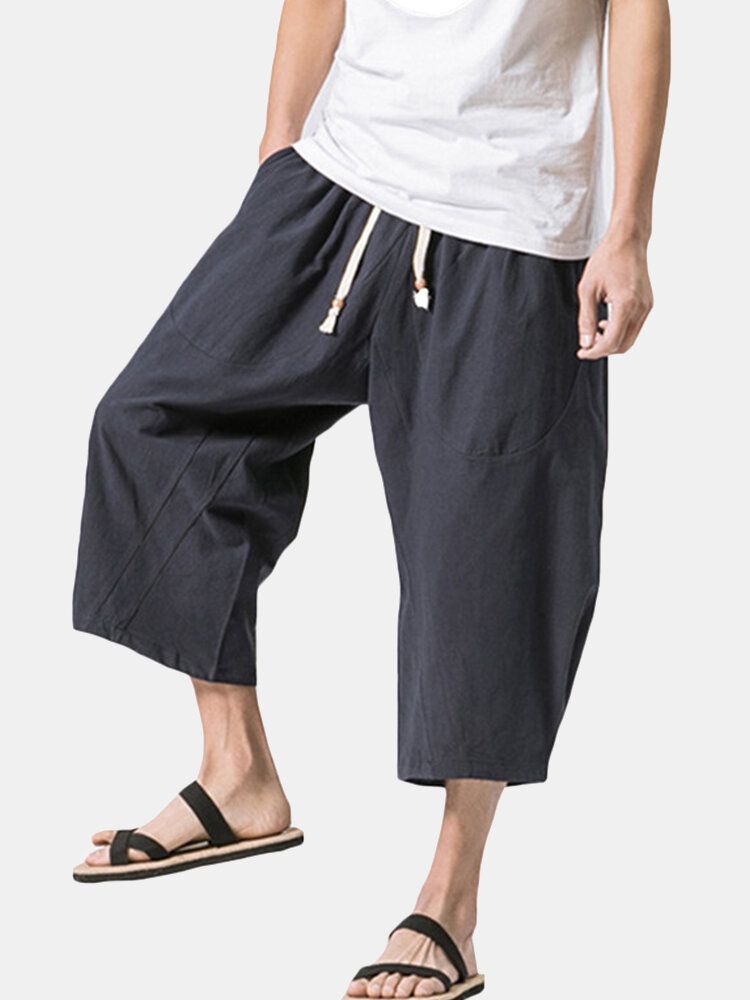 Pantalones Cortos Holgados Hasta La Pantorrilla Holgados De Lino De Algodón Para Hombre Con Estilo Pantalones Cortos Casuales Antibacterianos