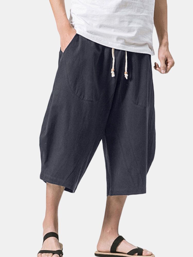 Pantalones Cortos Holgados Hasta La Pantorrilla Holgados De Lino De Algodón Para Hombre Con Estilo Pantalones Cortos Casuales Antibacterianos