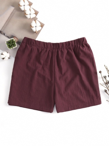 Pantalones Cortos De Lino De Verano Para Hombres Cintura Elástica Sólida Pantalones Cortos Sueltos Casuales Para Correr Ropa De Dormir