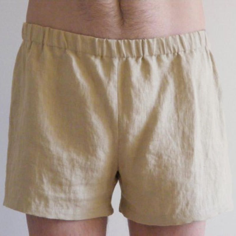 Pantalones Cortos De Lino De Verano Para Hombres Cintura Elástica Sólida Pantalones Cortos Sueltos Casuales Para Correr Ropa De Dormir