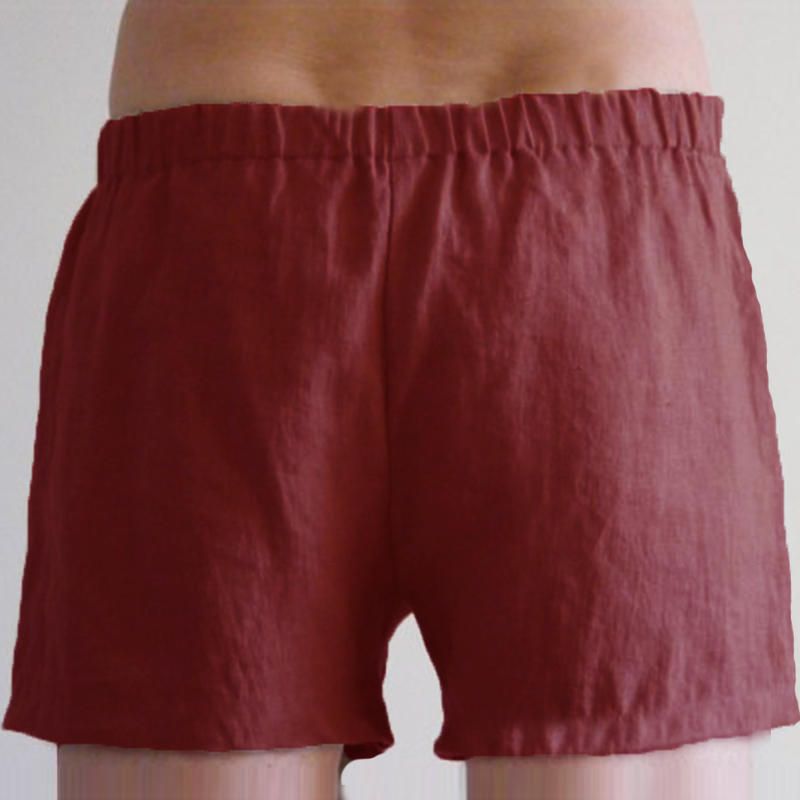 Pantalones Cortos De Lino De Verano Para Hombres Cintura Elástica Sólida Pantalones Cortos Sueltos Casuales Para Correr Ropa De Dormir