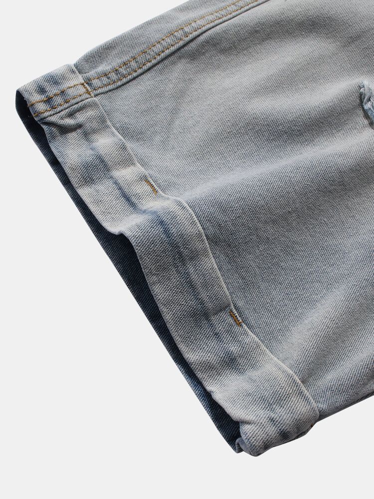 Pantalones Cortos De Mezclilla Con Diseño De Agujero Informal Para Hombre