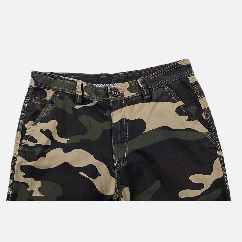 Pantalones Cortos Militares Relajados Al Aire Libre Con Múltiples Bolsillos De Camuflaje Para Hombres