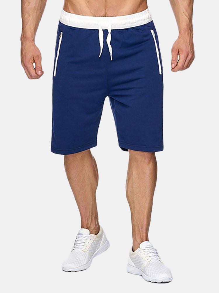 Pantalones Cortos Para Correr Casuales Con Cordón Hasta La Rodilla De Color Sólido Transpirable De Algodón De Verano Para Hombre