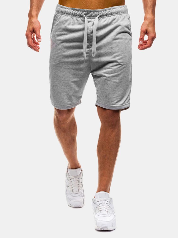 Pantalones Cortos Para Correr De Color Sólido Con Cordón Transpirable De Algodón Para Gimnasio Para Hombre