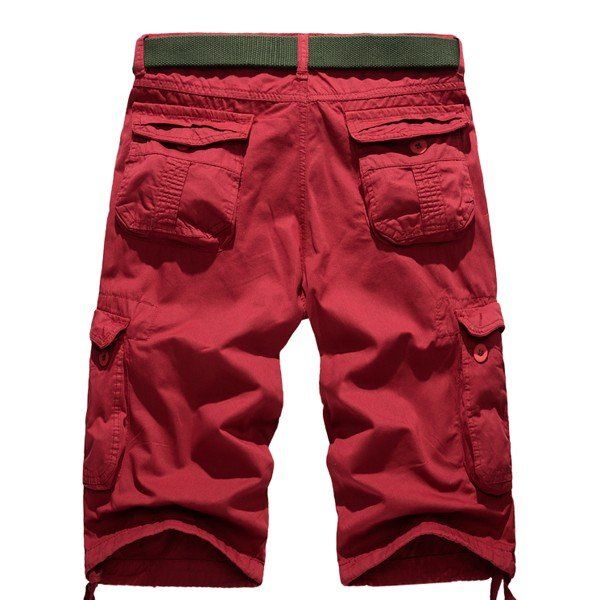 Pantalones Cortos De Playa De Algodón Para Hombre De Verano Pantalones Cortos De Carga De Color Sólido Lavados Con Bolsillos Grandes