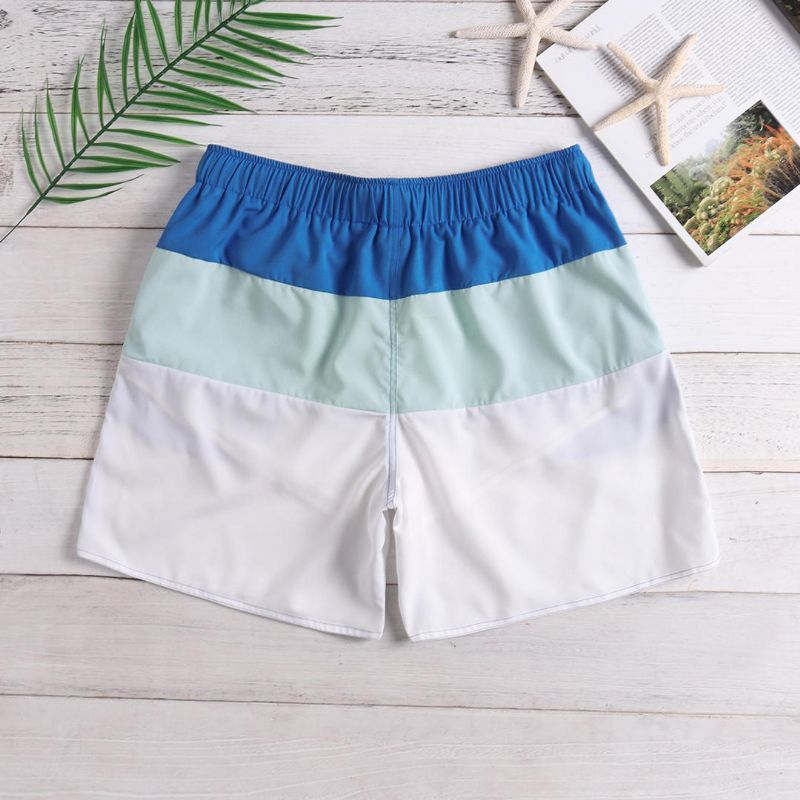 Pantalones Cortos De Playa Blancos Con Bloques De Color Para Hombre Forro De Malla De Secado Rápido Con Cordón Y Bolsillo